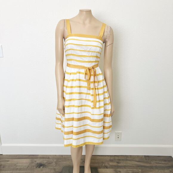 [Anthropologie] Moulinette Soeurs Golden Yellow Striped Fit & Flare Dress Size 4 - Picture 2 of 12